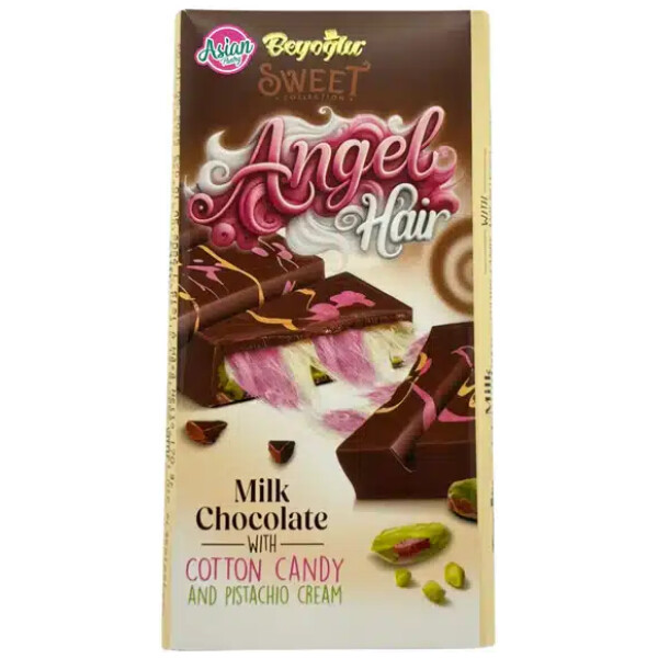 אנג’ל הייר שוקולד חלב Angel Hair Milk Chocolate with Cotton Candy & Pistachio Cream